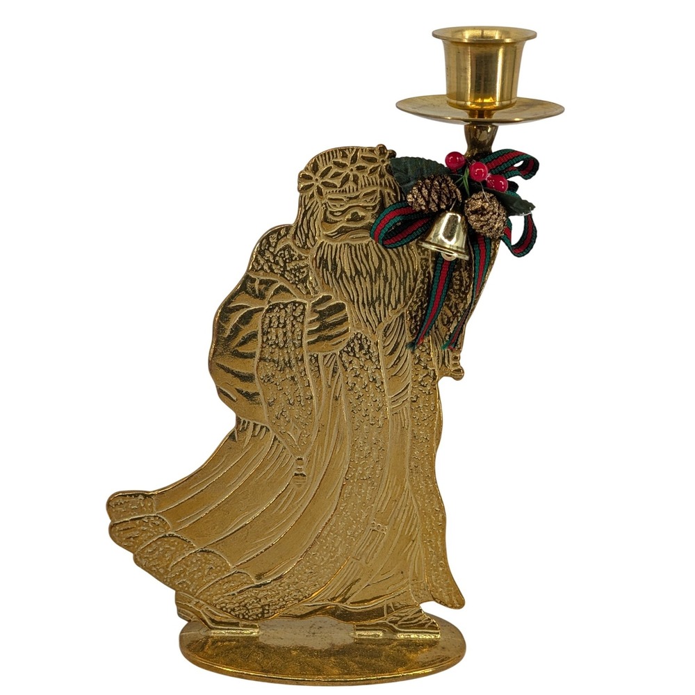 Vintage Brass Father Christmas Candlestick Holder Christmas Decor‎ Santa Claus